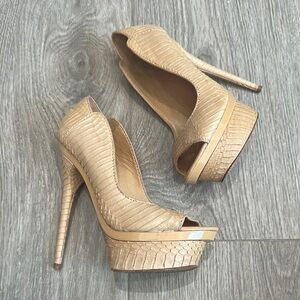 Tan Peep-Toe Platform Heels
